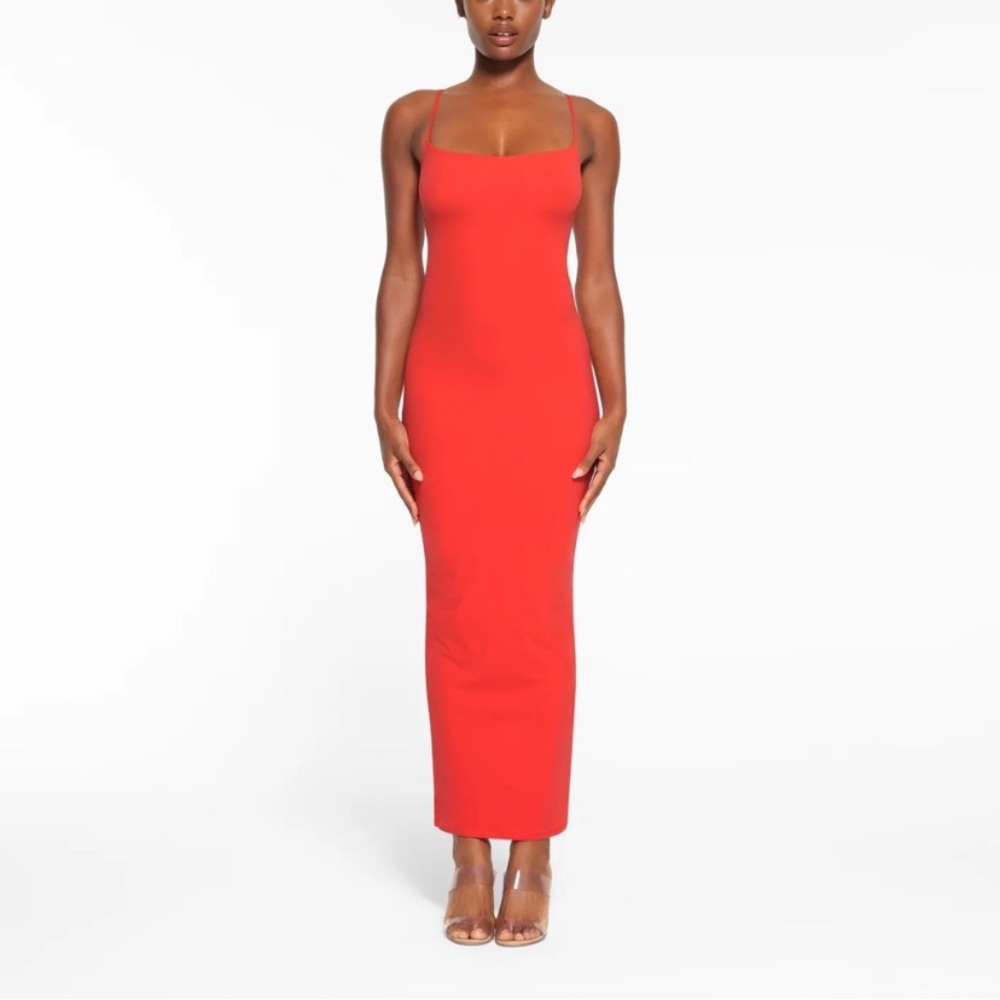 SKIMS FITS EVERYBODY LONG SLIP DRESS IN POPPY XXS NWT